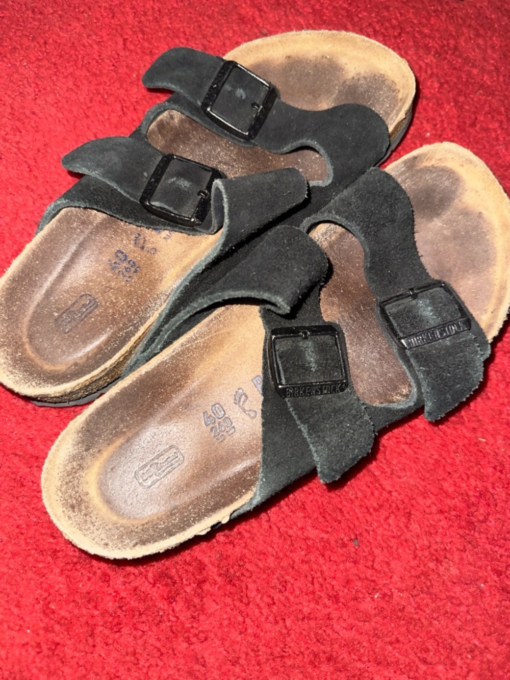 Birkenstock Unisex  Black Suede Two-Strap Sandals
